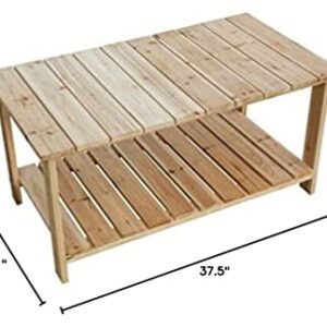 LOKATSE HOME Outdoor Coffee Table Natural Wood Patio Furniture with 2-Shelf Storage Organizer