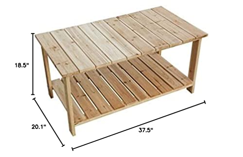 LOKATSE HOME Outdoor Coffee Table Natural Wood Patio Furniture with 2-Shelf Storage Organizer