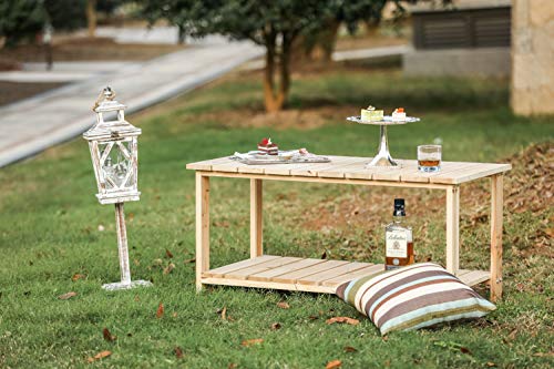 LOKATSE HOME Outdoor Coffee Table Natural Wood Patio Furniture with 2-Shelf Storage Organizer