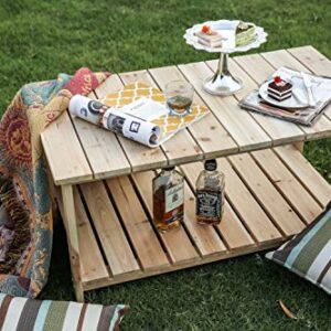 LOKATSE HOME Outdoor Coffee Table Natural Wood Patio Furniture with 2-Shelf Storage Organizer