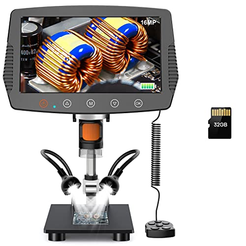 Hayve 9 '' LCD Digital Microscope, 1500X Magnification Coin Microscope with 16MP Camera, Micro Soldering Microscope for Adults, 32GB Card Included, Wired Remote, Compatible with Windows/Mac OS