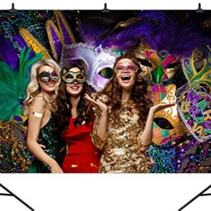 Mardi Gras Party Decoration Carnival Photography Backdrop Mystery Masquerade Backgrounds Dancing Birthday Party Banner Photo Booth for Wedding Bachelorette Party Decorations(8x6FT) 061