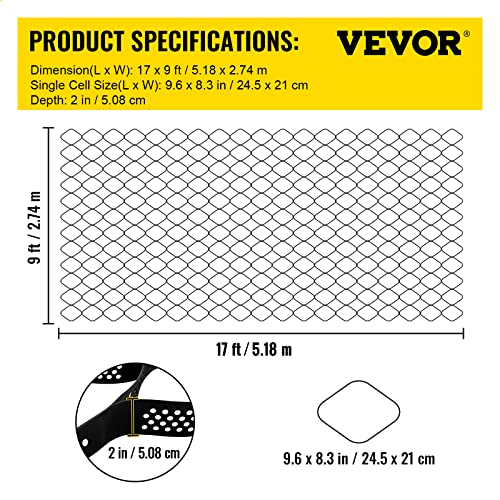 Happybuy Geo Grid Ground Grid 9x17 ft, Geo Cell Grid 2 Inch Thick, Gravel Grid HDPE Material, Ground Stabilization Grid 1885 LBS Per Sq, Tensile Strength Gravel Ground Grid for Slope Driveways, Garden