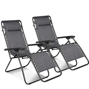 keplin zero gravity chairs set of 2 with canopy – made of textoline i heavy duty lounger for garden i patio sun loungers i folding reclining chairs (grey)