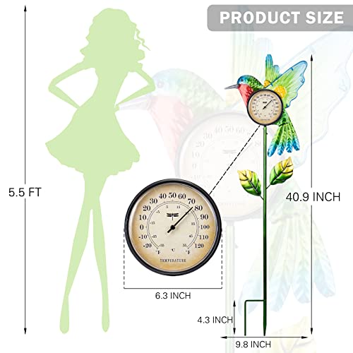 Hummingbird Outdoor Thermometers - Metal Decorative Thermometer Outdoor Wireless Garden Stake for Outside Patio Yard Lawn Decorations