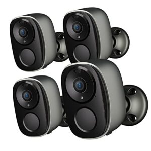 security cameras wireless outdoor, 2k battery powered camera for home security with ip65, sd/ free cloud storage, no monthly fee, ai motion detection, color night vision, 2-way audio (bw4-g-4pack)