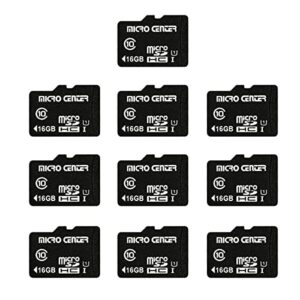 micro center 16gb class 10 micro sdhc flash memory card with adapter for mobile device storage phone, tablet, drone & full hd video recording – 80mb/s uhs-i, c10, u1 (10 pack)