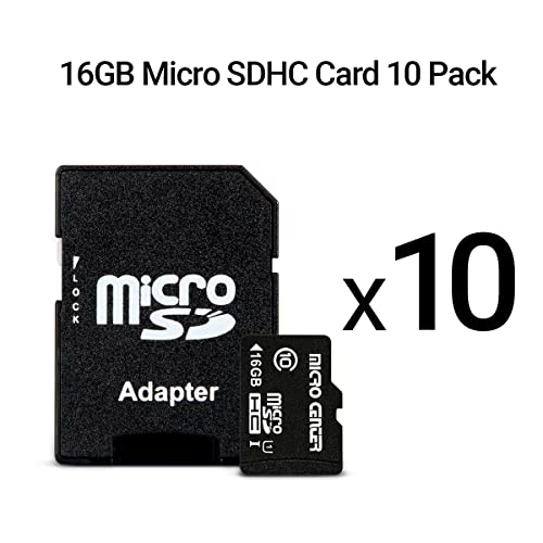 Micro Center 16GB Class 10 Micro SDHC Flash Memory Card with Adapter for Mobile Device Storage Phone, Tablet, Drone & Full HD Video Recording - 80MB/s UHS-I, C10, U1 (10 Pack)