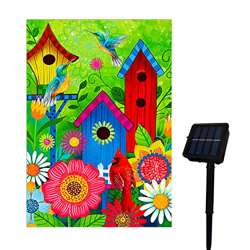 Welcome Lighted garden flag birds house garden flags 12X18 double sided, solar sall yard flag, lawn home spring Easter decoration.