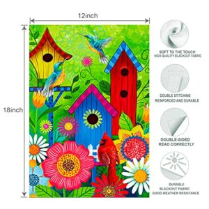 Welcome Lighted garden flag birds house garden flags 12X18 double sided, solar sall yard flag, lawn home spring Easter decoration.