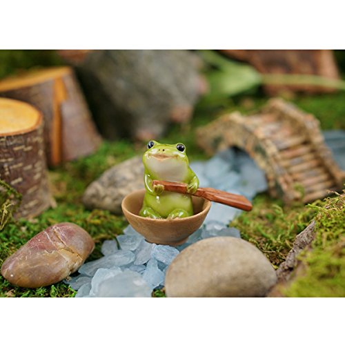 Top Collection Miniature Fairy Garden and Terrarium Frog Rowing Boat Figurine, Green