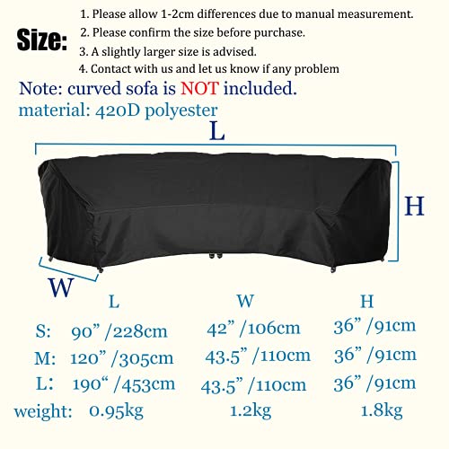 J&C Curved Sofa Cover Outdoor Furniture Covers Waterproof Curved Furniture Cover Heavy Duty Patio Furniture Covers Extra Large U Shaped Sectional Furniture Cover for Winter Lawn Garden