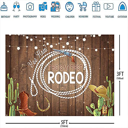 Ticuenicoa This is My First Rodeo 1st Birthday Backdrop Western Cowboy Mexican Cactus Birthday Background for Parties Rustic Wood Baby Shower Backdrops Cake Table Banner Photo Booth Props 5x3ft