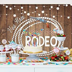 Ticuenicoa This is My First Rodeo 1st Birthday Backdrop Western Cowboy Mexican Cactus Birthday Background for Parties Rustic Wood Baby Shower Backdrops Cake Table Banner Photo Booth Props 5x3ft