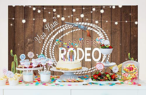 Ticuenicoa This is My First Rodeo 1st Birthday Backdrop Western Cowboy Mexican Cactus Birthday Background for Parties Rustic Wood Baby Shower Backdrops Cake Table Banner Photo Booth Props 5x3ft