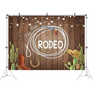 Ticuenicoa This is My First Rodeo 1st Birthday Backdrop Western Cowboy Mexican Cactus Birthday Background for Parties Rustic Wood Baby Shower Backdrops Cake Table Banner Photo Booth Props 5x3ft