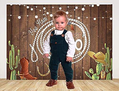 Ticuenicoa This is My First Rodeo 1st Birthday Backdrop Western Cowboy Mexican Cactus Birthday Background for Parties Rustic Wood Baby Shower Backdrops Cake Table Banner Photo Booth Props 5x3ft