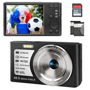 kids digital camera, fhd 1080p compact camera 48mp autofocus 16x digital zoom portable camera for boys, girls,children,teenagers,beginners (with 32gb sd card and 2 battery)