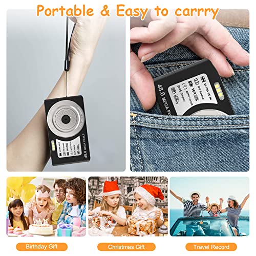 Kids Digital Camera, FHD 1080P Compact Camera 48MP Autofocus 16X Digital Zoom Portable Camera for Boys, Girls,Children,Teenagers,Beginners (with 32GB SD Card and 2 Battery)