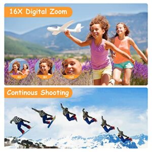 Kids Digital Camera, FHD 1080P Compact Camera 48MP Autofocus 16X Digital Zoom Portable Camera for Boys, Girls,Children,Teenagers,Beginners (with 32GB SD Card and 2 Battery)