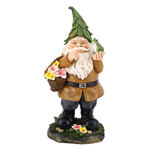 DUSVALLY Garden Gnome Statue Outdoor Statues Vivid Statue Statuary Garden Sculptures Yard Décor,Statue with Flower Basket and Frog