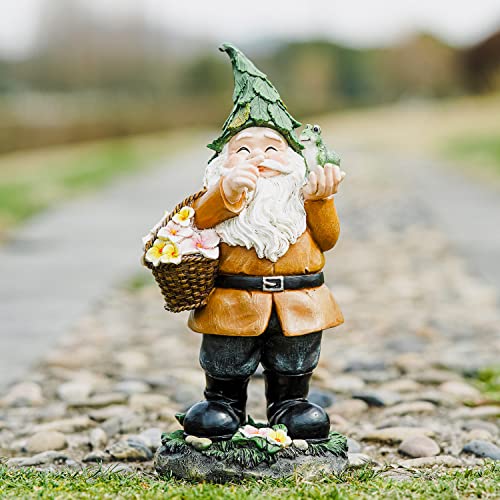 DUSVALLY Garden Gnome Statue Outdoor Statues Vivid Statue Statuary Garden Sculptures Yard Décor,Statue with Flower Basket and Frog