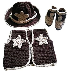 pinbo® newborn baby boys photo prop crochet cowboy set hat vest boots costume