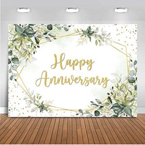 mocsicka greenery happy anniversary backdrop 7x5ft cheers to wedding anniversary bridal shower party decorations photo backdrops miss to mrs photography background
