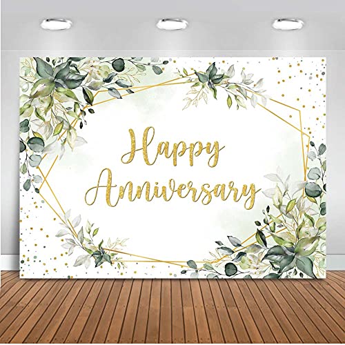 Mocsicka Greenery Happy Anniversary Backdrop 7x5ft Cheers to Wedding Anniversary Bridal Shower Party Decorations Photo Backdrops Miss to Mrs Photography Background