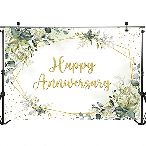 Mocsicka Greenery Happy Anniversary Backdrop 7x5ft Cheers to Wedding Anniversary Bridal Shower Party Decorations Photo Backdrops Miss to Mrs Photography Background