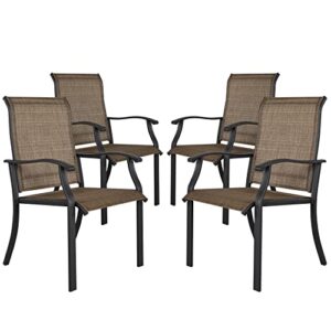 nuu garden dining chairs set of 4, indoor outdoor patio chairs with arms, iron frame and textilene sling chairs for lawn, garden, backyard, porch, brown