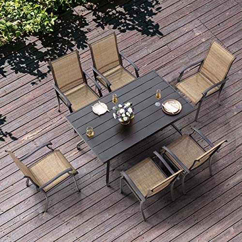 Nuu Garden Dining Chairs Set of 4, Indoor Outdoor Patio Chairs with Arms, Iron Frame and Textilene Sling Chairs for Lawn, Garden, Backyard, Porch, Brown