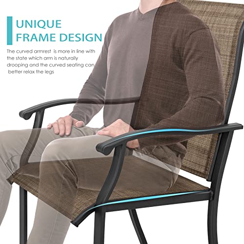 Nuu Garden Dining Chairs Set of 4, Indoor Outdoor Patio Chairs with Arms, Iron Frame and Textilene Sling Chairs for Lawn, Garden, Backyard, Porch, Brown