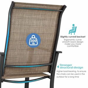Nuu Garden Dining Chairs Set of 4, Indoor Outdoor Patio Chairs with Arms, Iron Frame and Textilene Sling Chairs for Lawn, Garden, Backyard, Porch, Brown