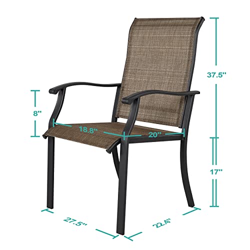 Nuu Garden Dining Chairs Set of 4, Indoor Outdoor Patio Chairs with Arms, Iron Frame and Textilene Sling Chairs for Lawn, Garden, Backyard, Porch, Brown