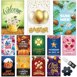 seasonal garden flags set of 12 double sided 12×18, seasonal garden flag, holiday flags, yard flag, mini garden flags, outdoor flags decorative 12×18, lawn flag, seasonal garden flags pack (seasons)