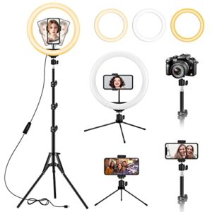 13 inch ring light with floor tripod and desk stand(ringlight kit totally 74″ tall), led circle light with phone holder, for photo selfie, video recording, zoom meeting