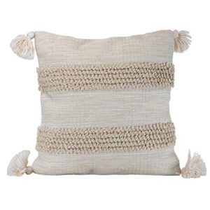 foreside home & garden fipl09798 brown decorative throw striped hand woven 18×18 outdoor pillow w/pulled yarn accent + tassel