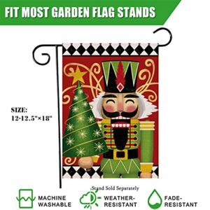 Furiaz Christmas Soldier Nutcracker Small Decorative Garden Flag, Vintage Xmas Tree Yard Outside Decorations, Winter Farmhouse Burlap Outdoor Decor Double Sided 12 x 18