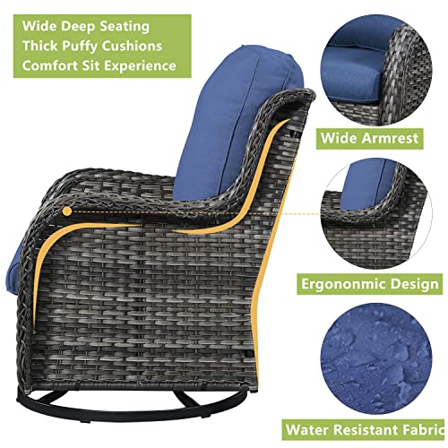 Rilyson Wicker Patio Furniture Set - 6 Piece Rattan Outdoor Sectional Conversation Sets with 2 Swivel Rocking Chairs,2 Ottomans,1 Sofa and 1 Coffee Table for Porch Deck Garden(Mixed Grey/Blue)