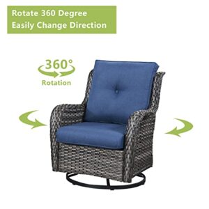 Rilyson Wicker Patio Furniture Set - 6 Piece Rattan Outdoor Sectional Conversation Sets with 2 Swivel Rocking Chairs,2 Ottomans,1 Sofa and 1 Coffee Table for Porch Deck Garden(Mixed Grey/Blue)