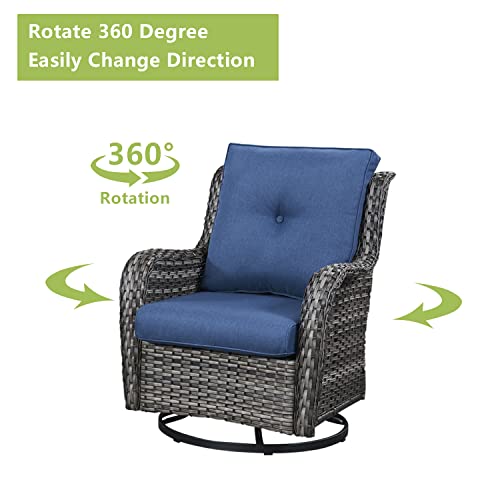 Rilyson Wicker Patio Furniture Set - 6 Piece Rattan Outdoor Sectional Conversation Sets with 2 Swivel Rocking Chairs,2 Ottomans,1 Sofa and 1 Coffee Table for Porch Deck Garden(Mixed Grey/Blue)