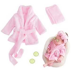 m&g house newborn photography props bathrobe outfits baby photoshoot props robe girl baby photo prop outfit robe bath towel costume sets 0-6 months(pink)