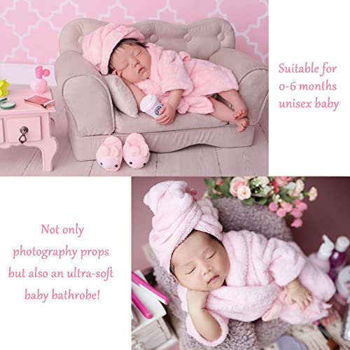 M&G House Newborn Photography Props Bathrobe Outfits Baby Photoshoot Props Robe Girl Baby Photo Prop Outfit Robe Bath Towel Costume Sets 0-6 Months(Pink)