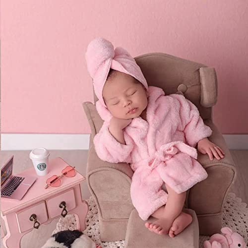 M&G House Newborn Photography Props Bathrobe Outfits Baby Photoshoot Props Robe Girl Baby Photo Prop Outfit Robe Bath Towel Costume Sets 0-6 Months(Pink)