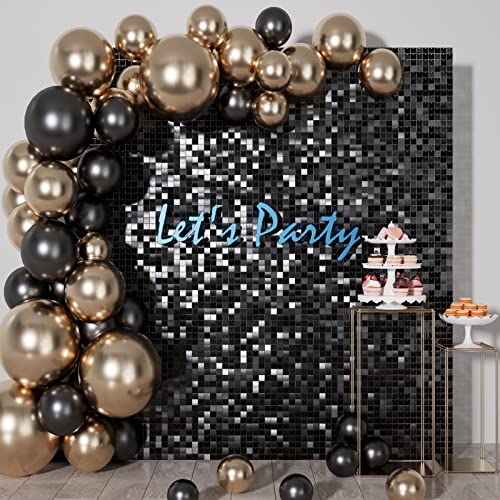 COKAOBE Black Shimmer Wall Backdrop 24PCS Black Sequins Backdrop Decoration Panels, Photo Backdrops for Birthday, Anniversary Wedding Engagement Decoration (Black)