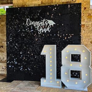 COKAOBE Black Shimmer Wall Backdrop 24PCS Black Sequins Backdrop Decoration Panels, Photo Backdrops for Birthday, Anniversary Wedding Engagement Decoration (Black)