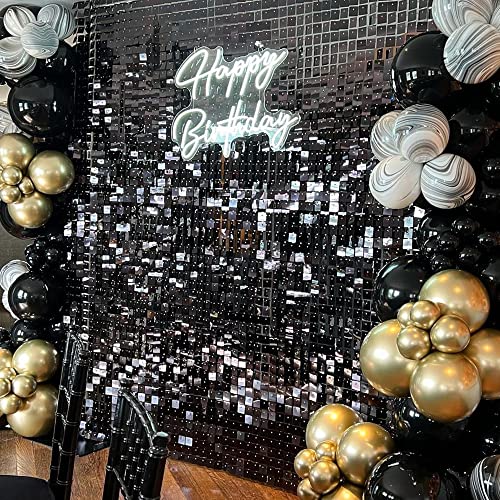 COKAOBE Black Shimmer Wall Backdrop 24PCS Black Sequins Backdrop Decoration Panels, Photo Backdrops for Birthday, Anniversary Wedding Engagement Decoration (Black)