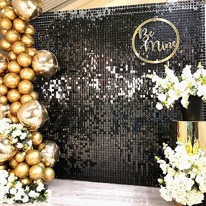 COKAOBE Black Shimmer Wall Backdrop 24PCS Black Sequins Backdrop Decoration Panels, Photo Backdrops for Birthday, Anniversary Wedding Engagement Decoration (Black)