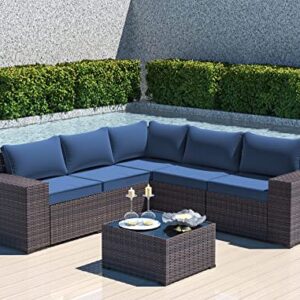 ASJMR Outdoor Patio Furniture Set, 12 Pieces Outdoor Sectional Furniture High Backrest Patio Set, All-Weather PE Rattan Patio Conversation Set w/Coffee Tables & Cushions(Dark Blue)